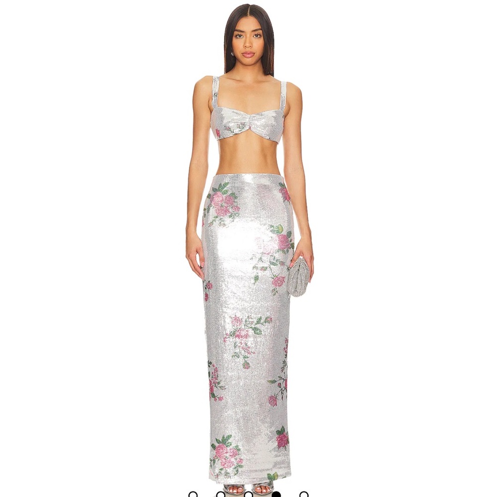 REVOLVE Silver Floral Skirt Set